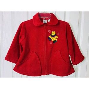 Disney Store Winnie The Pooh Coat Girls Size Small Red Fleece Collared Coat